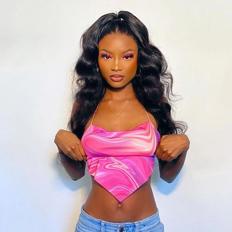 deanwangkt Y2K Bandana Print Halter Tops Women Summer Sleeveless Crop Tops Harajuku Aesthetics Corset Tops Sexy Backless Bandage Camisoles - Deanwangkt