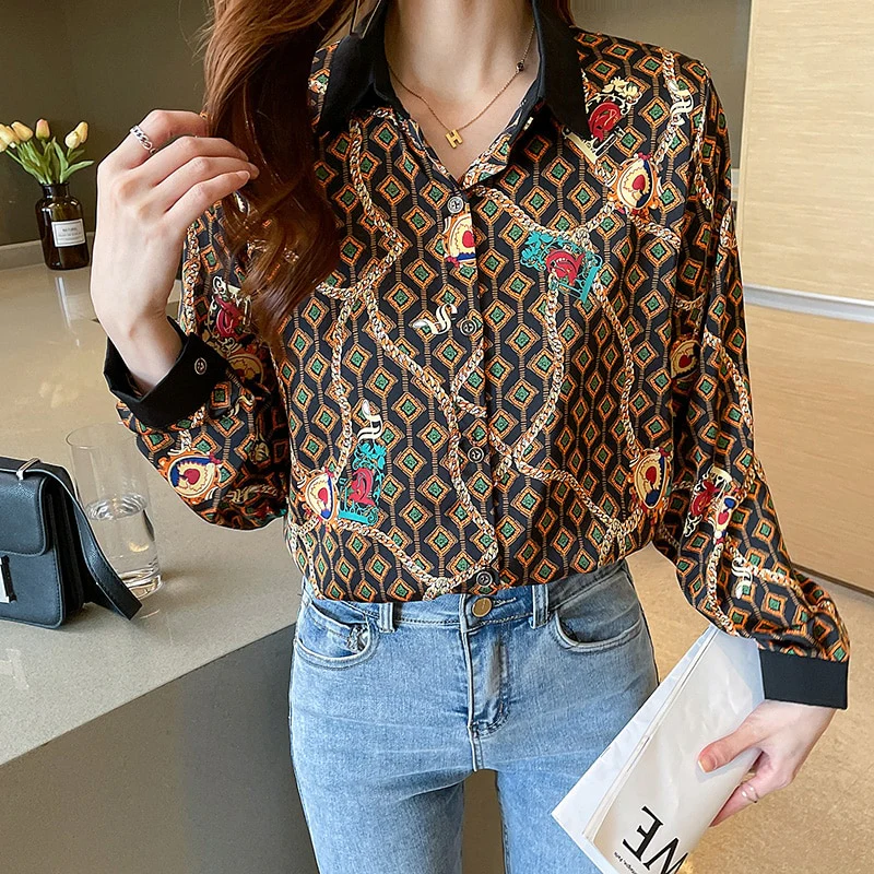 deanwangkt Spring Summer Fashion elegant Women's Blouses printing ladies shirts Long sleeve dress shirts Tops Blusas Mujer - Deanwangkt
