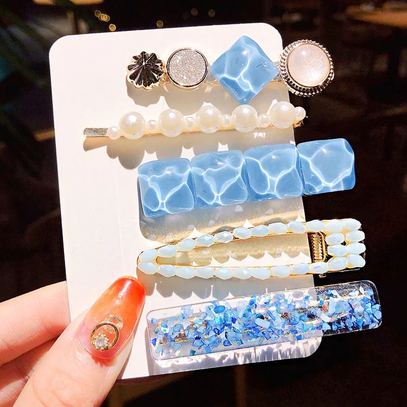 3/4/5pcs/Set Women Girls Elegant Full Pearls Geometric Hair Clips Sweet Hair Ornament Hairpin Barrette Headband Hair Accessories - Deanwangkt