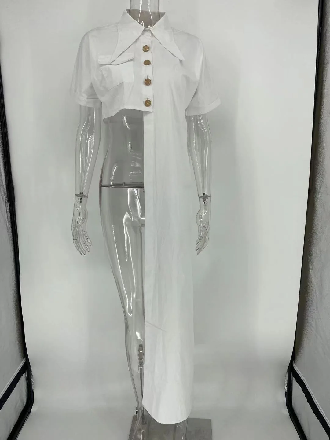 deanwangkt Joskaa Asymmetric Women Streetwear Top Lapel Button Up Short Sleeve Summer Cardigans Young Girl Y2k Shirt Tees White Blouses - Deanwangkt