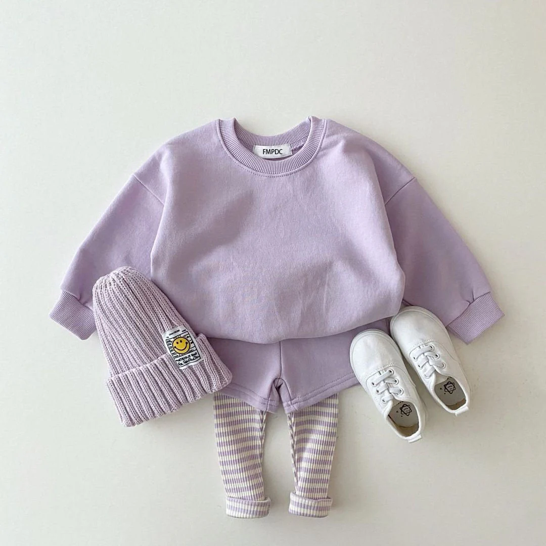 deanwangkt Korean Baby Cotton Kintting Clothing Sets Kids Boy Girls Outfit Spring Autumn Teenage Infant Tracksuit Pullovers Tops+Pants 2PCS - Deanwangkt