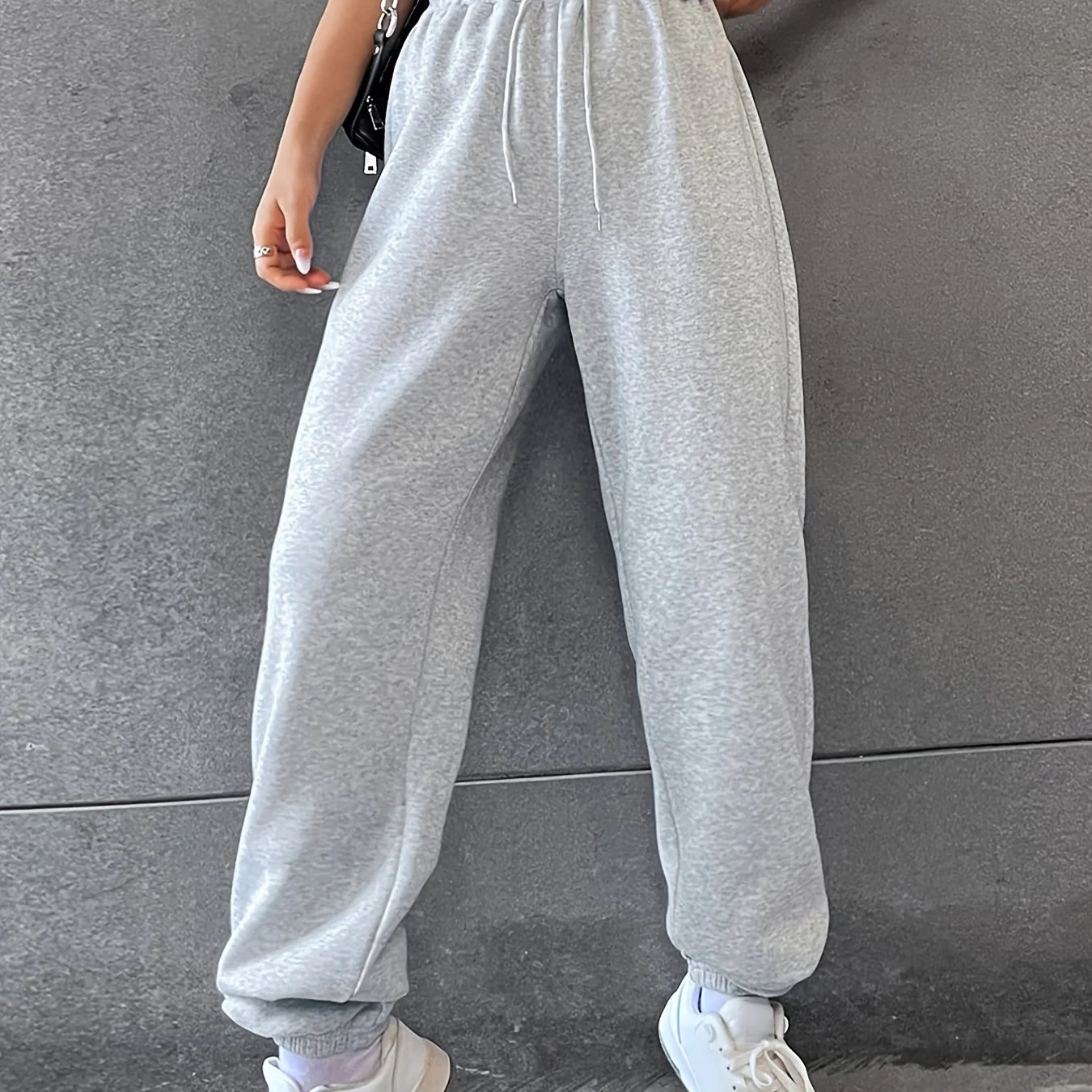 deanwangkt-1  Solid Drawstring Baggy Joggers, Casual Elastic Waist Pants, Women's Clothing - Deanwangkt