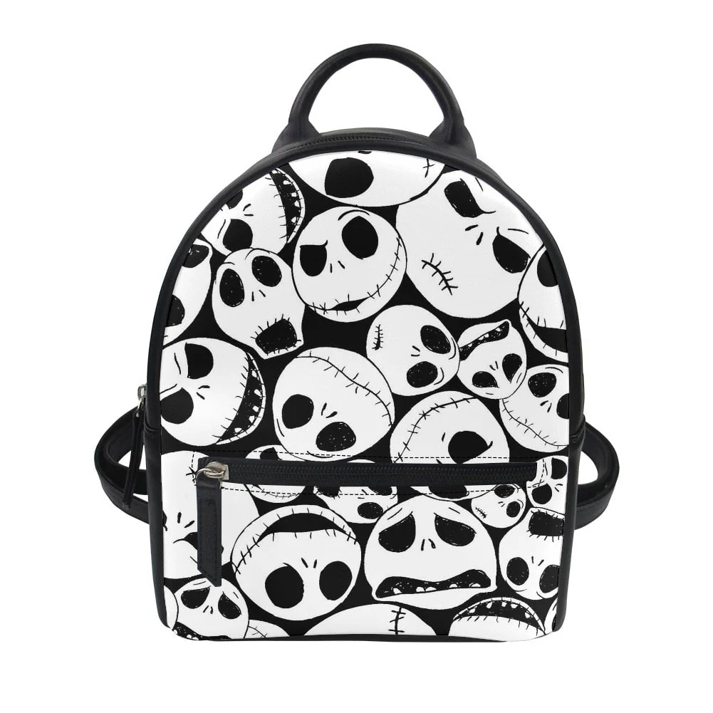 deanwangkt  Nightmare Before Christmas Print Women's Backpack Trend PU Leather Women's Waterproof  Daily Backbags - Deanwangkt