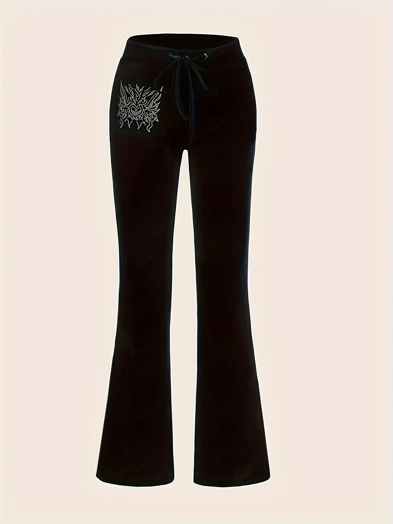 deanwangkt-1 Y2K Graphic Print Flare Leg Pants, Casual Drawstring Waist Slim Pants For Spring & Fall, Women's Clothing - Deanwangkt