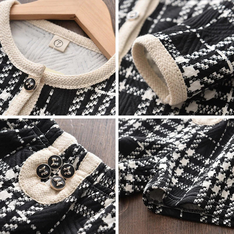 deanwangkt Baby Girl Clothes  Children Suits Korean Version Small Fragrance Girl Plaid Doll Collar Jacket + Love Vest Skirt 2Pcs Clothes Suit Wool Coat - Deanwangkt