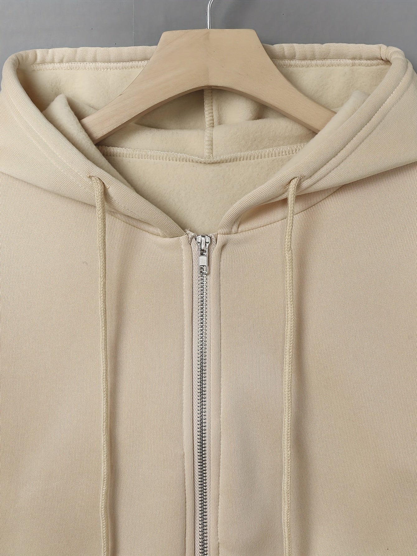 deanwangkt  Solid Zip Front Drawstring Crop Hoodie, Sexy Long Sleeve Hoodie For Spring & Fall, Women's Clothing - Deanwangkt