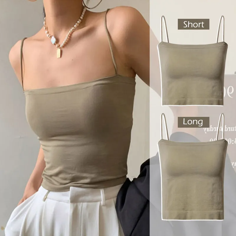 deanwangkt Sexy Crop Top Women Spaghetti Strap Tank Tops Summer Sleeveless Cami Tube Top Basic Solid Camisole Cotton Bustier Soft Bra Vest - Deanwangkt