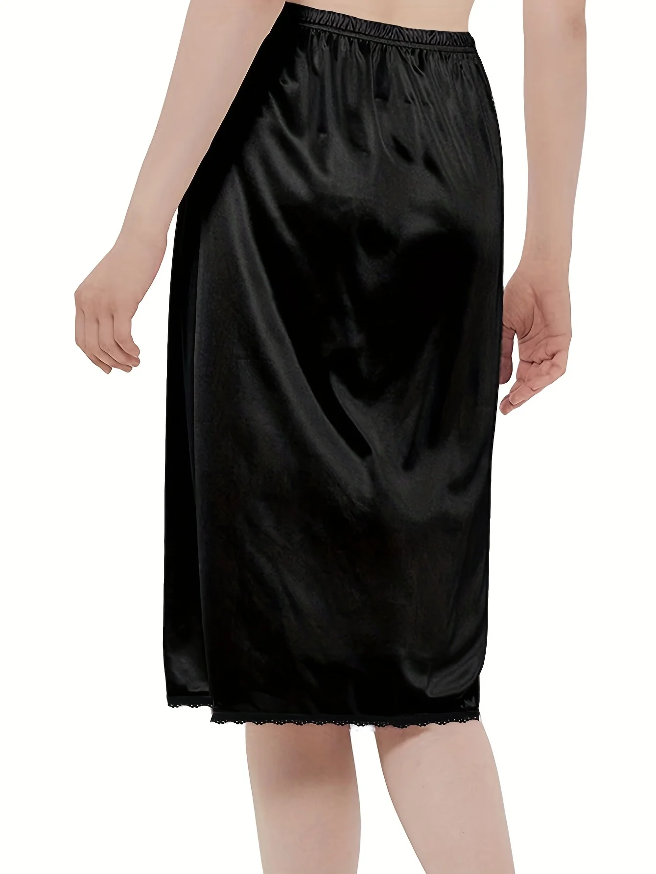 Lace Trim Solid Skirt, Sexy Mid Rise Stretch Half Slips Petticoat, Women's Underwear & Shapewear - Deanwangkt