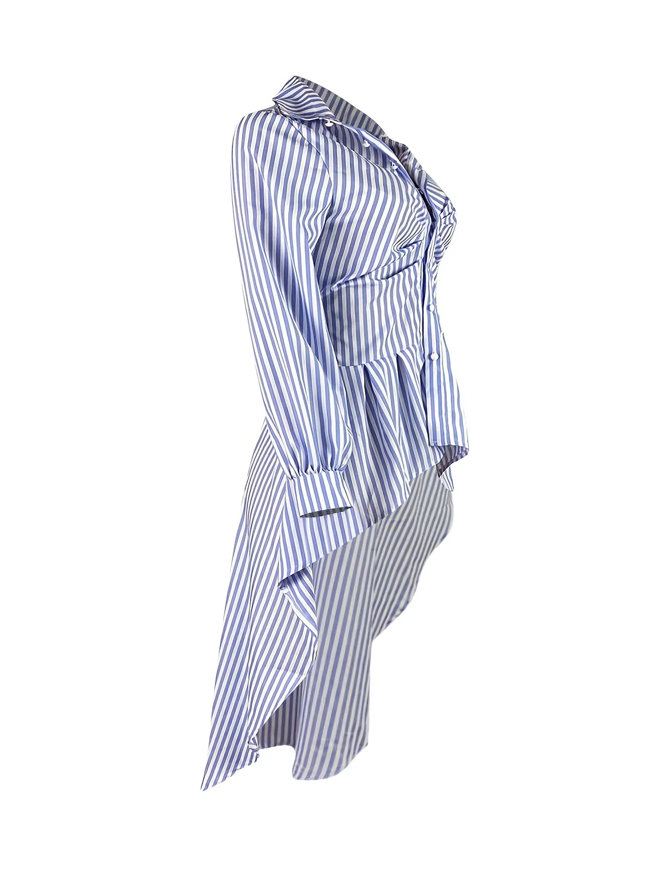 Women's Striped Asymmetrical Tops, Long Sleeve Button Down Shirts, Casual Every Day Shirts, Women's Clothing - Deanwangkt