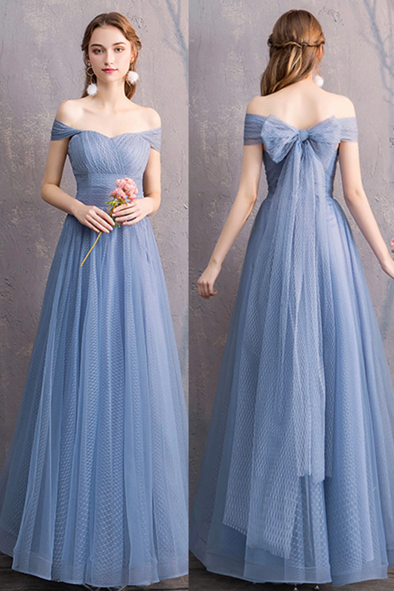 solvbao Blue Tulle Long Prom Dresses, A-Line Bridesmaid Dresses - Deanwangkt