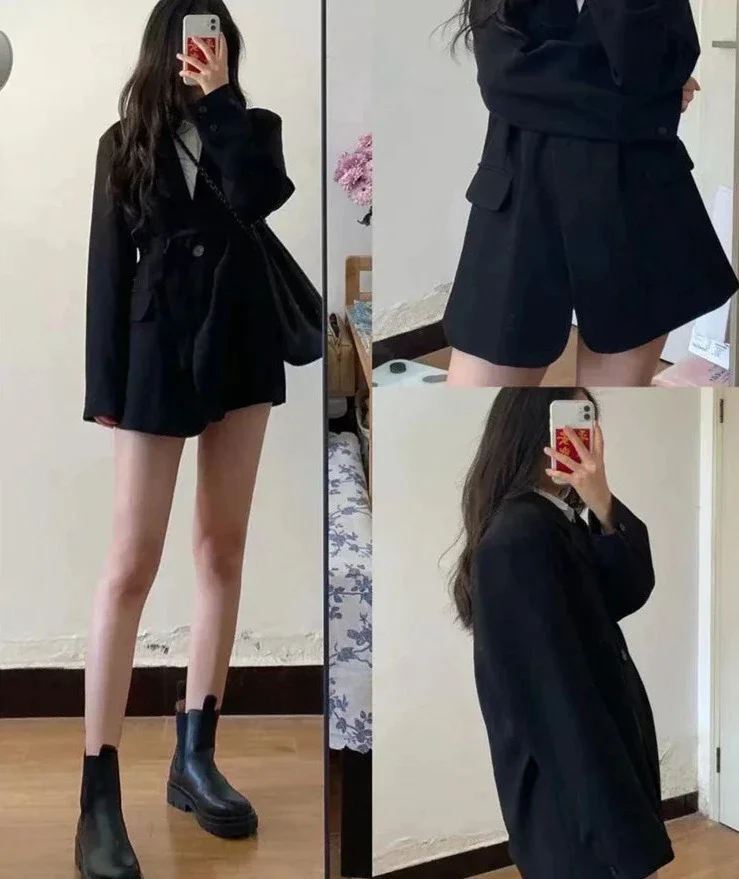 deanwangkt Women's Jacket New Blazer Single Button Turn Down Collar Casual Office Ladies Suit Oversized Loose Coats Formal Blazers - Deanwangkt