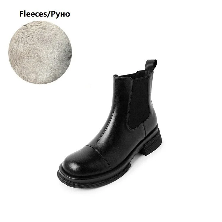 deanwangkt Autumn Boots     NEW Fall/Winter Shoes Women Split Leather Ankle Boots Round Toe Chunky Shoes for Women Solid Chelsea Boots Leisure Black Boots - Deanwangkt