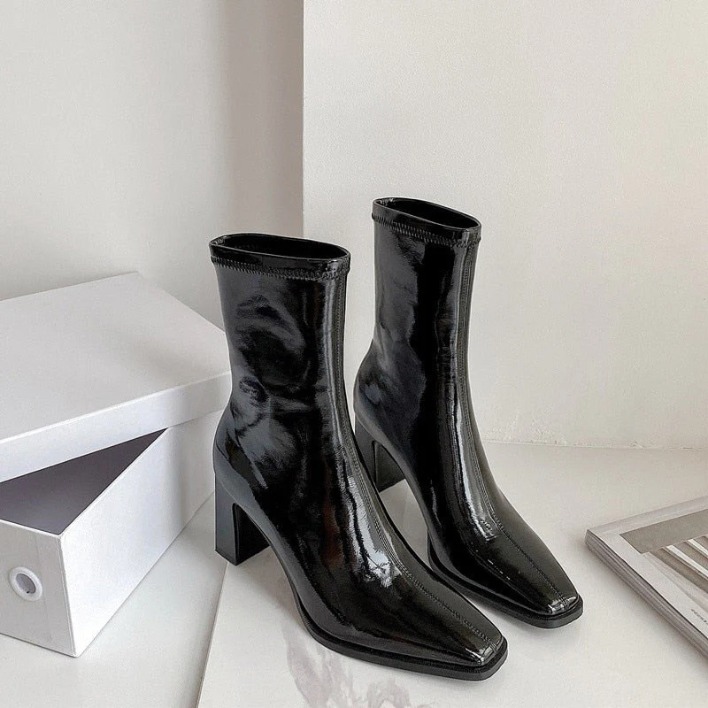 DEANWANGKT Fashion Black Sexy Ankle Boots Women High Heels Shoes Ladies Thigh High Boots Spring Leather Long Boots Female Shoe Botas Mujer - Deanwangkt