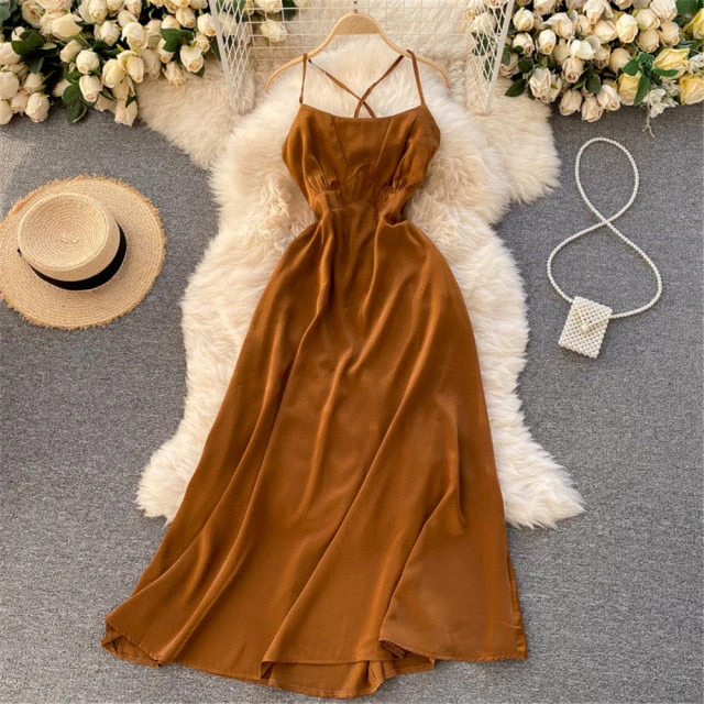 Women Sexy Satin Evening Dress Summer Off Shoulder High Waist Party Long Dresses Female Elegant Beach Robe Vestidos - Deanwangkt
