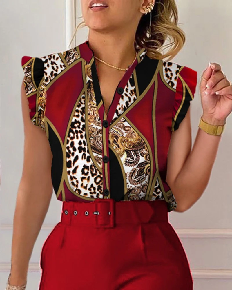 deanwangkt Casual V Neck Floral Print Shirt Blouse Office Lady Spring Summer Elegant Short Sleeve Shirts For Women Fashion White Top - Deanwangkt