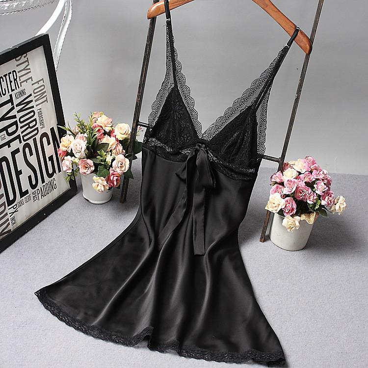 deanwangkt Brand New Chinese Women Robe Satin Nightgown Sexy Nightshirt Sleepwear Lace Bath Gown Summer Casual Home Night Dress Nighty - Deanwangkt