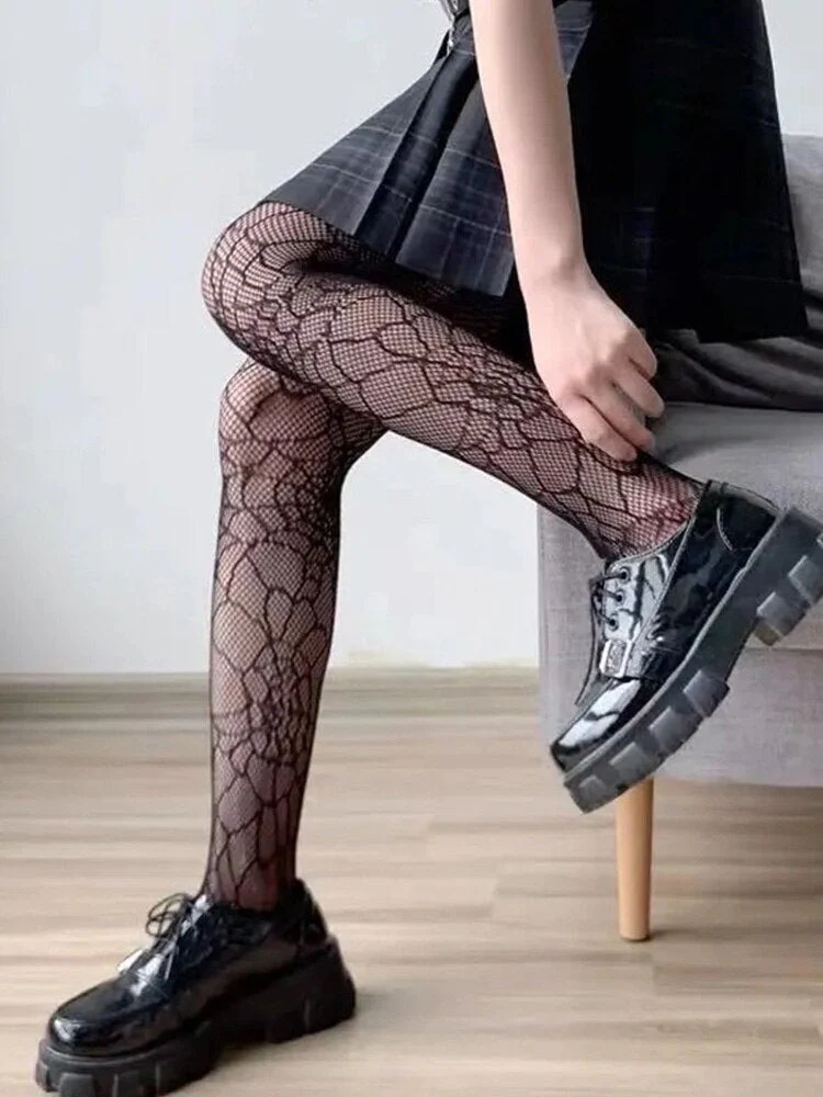 deanwangkt  Lolita Dark Gothic Tights Women Y2k Preppy Style Mall Goth Punk Spider High Waist Jk Socking Emo Alt Fishnet Stockings - Deanwangkt
