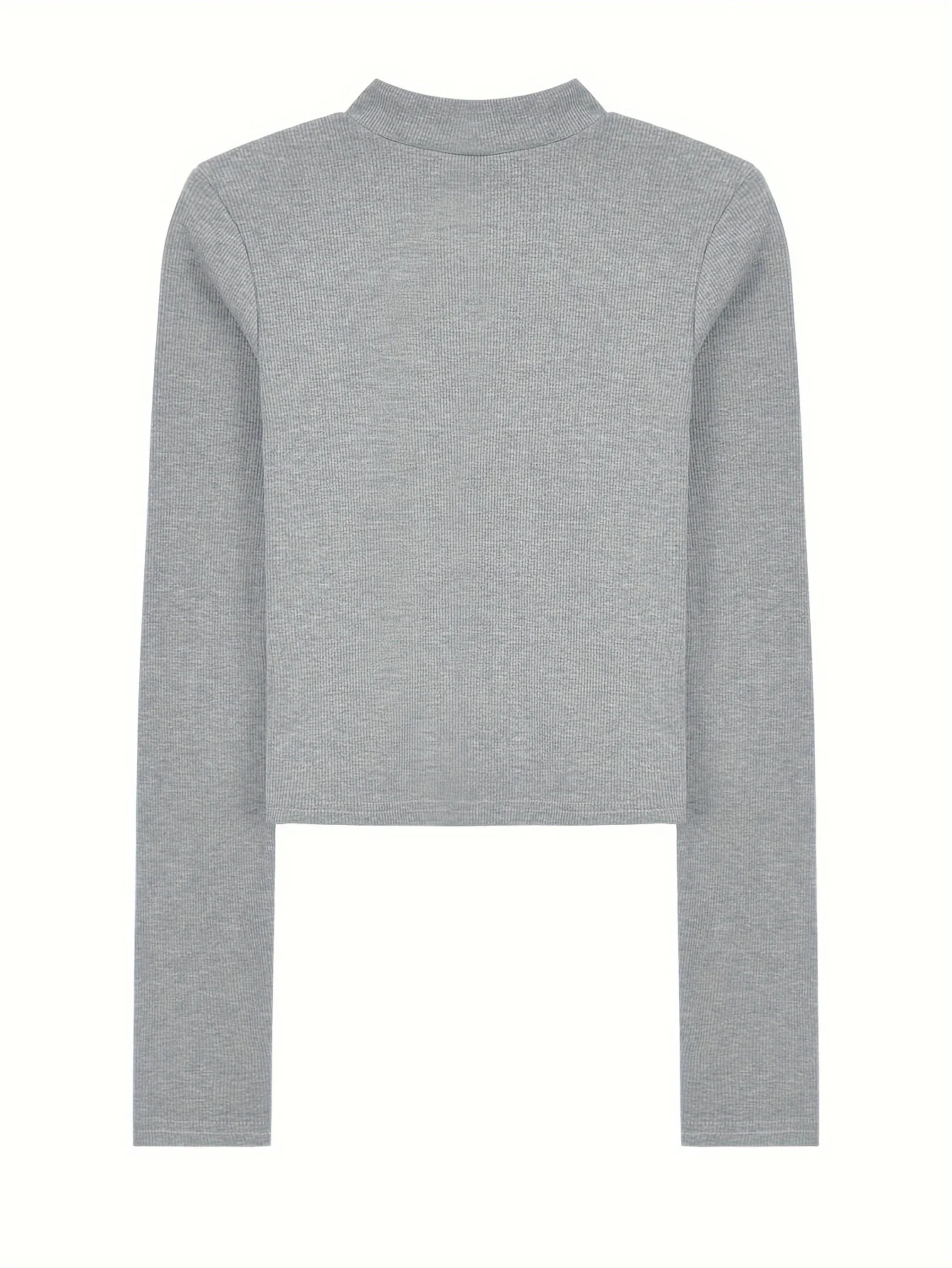 deanwangkt  Solid Zipper Slim T-Shirt, Casual Long Sleeve T-Shirt For Spring & Fall, Women's Clothing - Deanwangkt