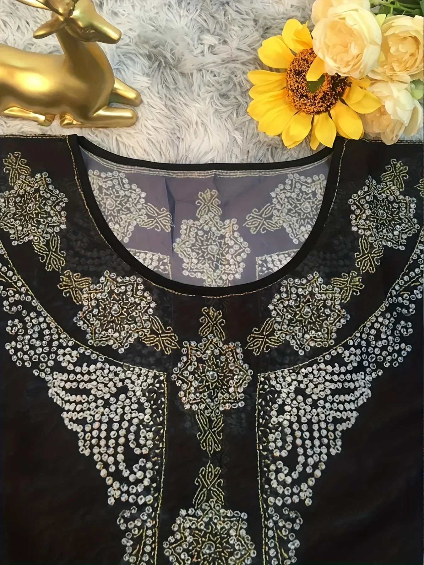 Contrast Trim Batwing Sleeve Kaftan Dress, Elegant Maxi Length Crew Neck Dress, Women's Clothing - Deanwangkt