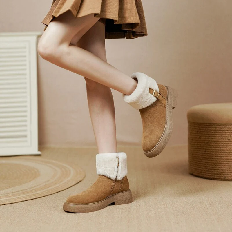 deanwangkt Autumn Boots     NEW Winter Ankle Boots Women Round Toe Chunky Heel Short Women Boots Cow Suede Shoes Plush Warm Boots Zip Platform Shoes Women - Deanwangkt