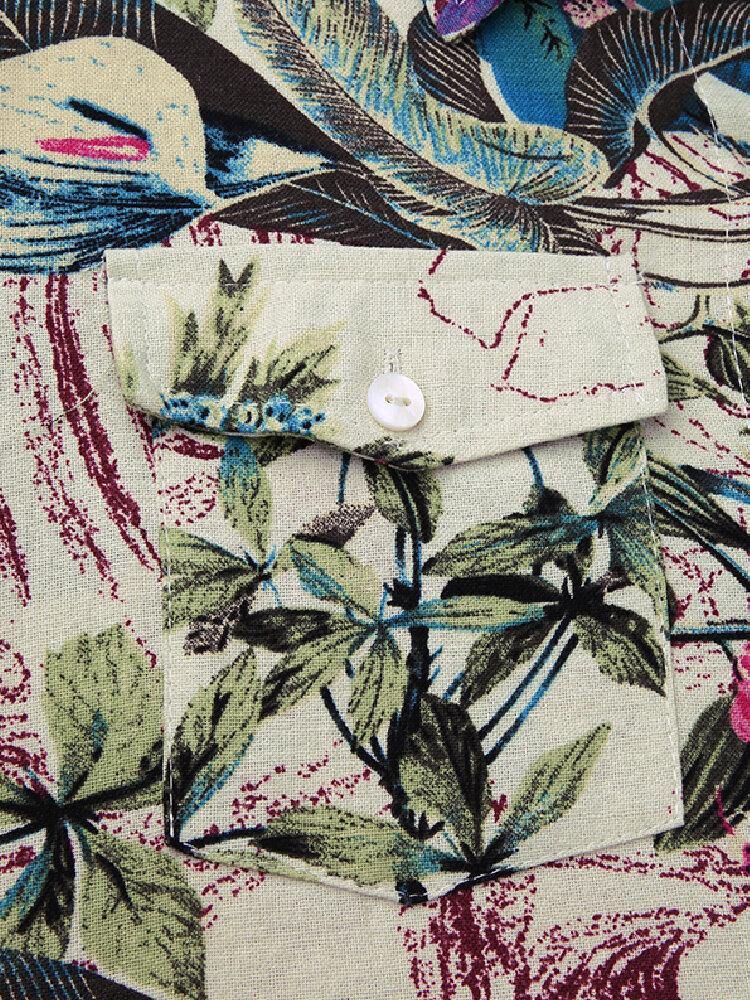 deanwangkt Women Cotton Flower Print Loose Casual Maxi Shirts Dress with Front Pockets - Deanwangkt