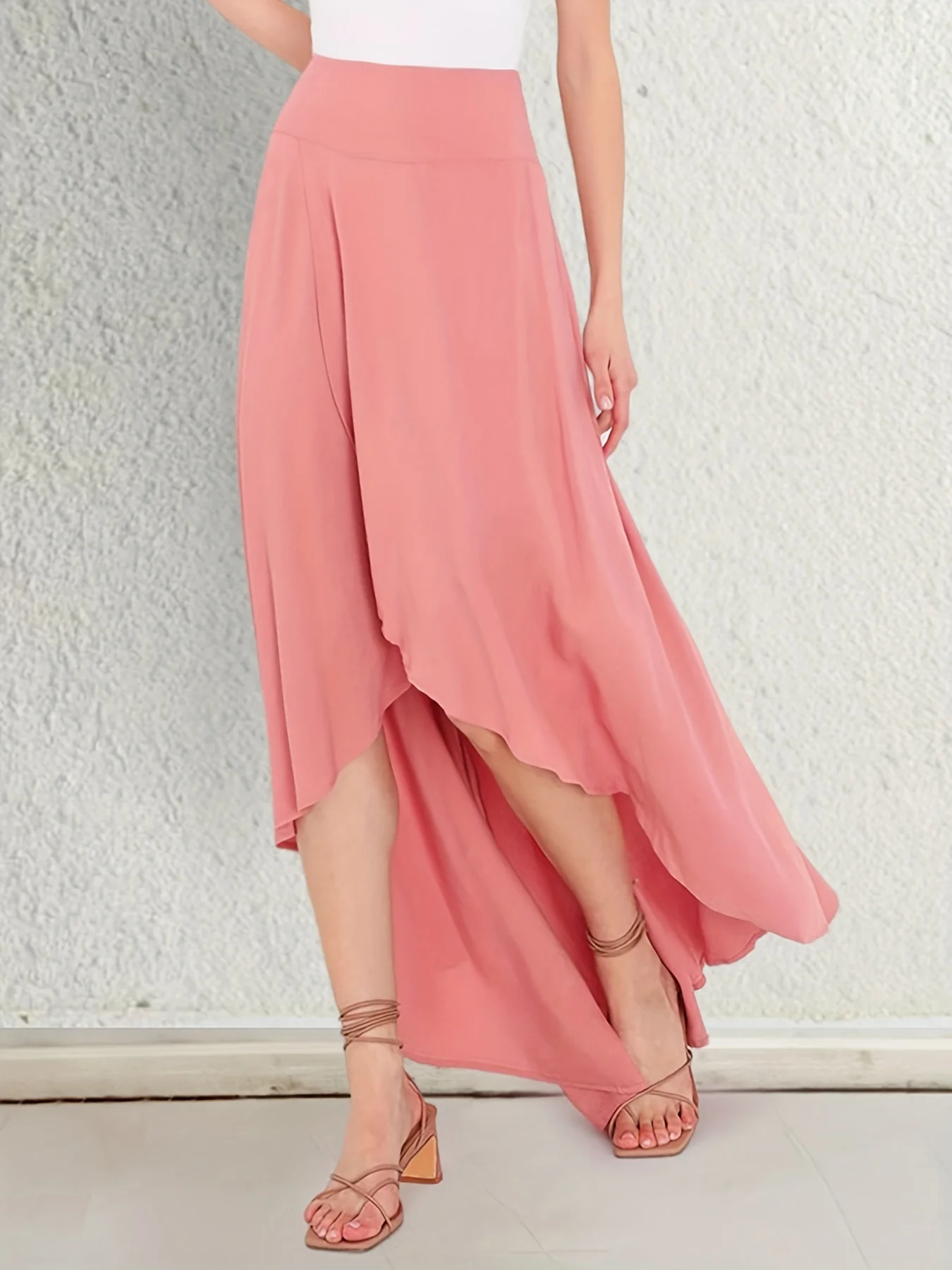 deanwangkt Solid Print High & Low Cover Up Skirt, Chiffon Elegant Wrap Skirt, Women's Swimwear & Clothing - Deanwangkt