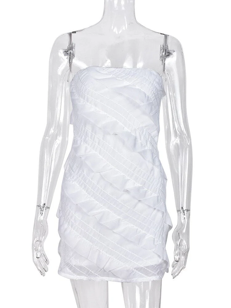 Joskka Strapless Lace Women Dress White Backless High Waist Dress Female Summer New Skinny Spicy Girl Party Clubwear - Deanwangkt