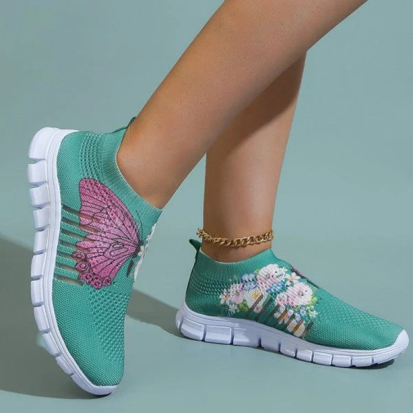 deanwangkt - Cyan Casual Patchwork Printing Round Comfortable Shoes - Deanwangkt