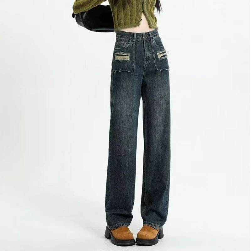 deanwangkt Narrow Edition Wide Leg Jeans For Women In Summer, New Design Sense, High Waist, Loose Fitting, Slim Straight Pants, Summer - Deanwangkt