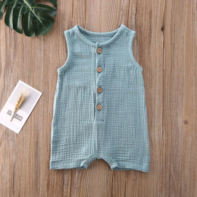 deanwangkt 0-24M Summer Solid Rompers Newborn Infant Baby Girl Boy Outfit Cotton Romper Jumpsuit Bebe Kids Ropa Sleevless Casual Clothes - Deanwangkt