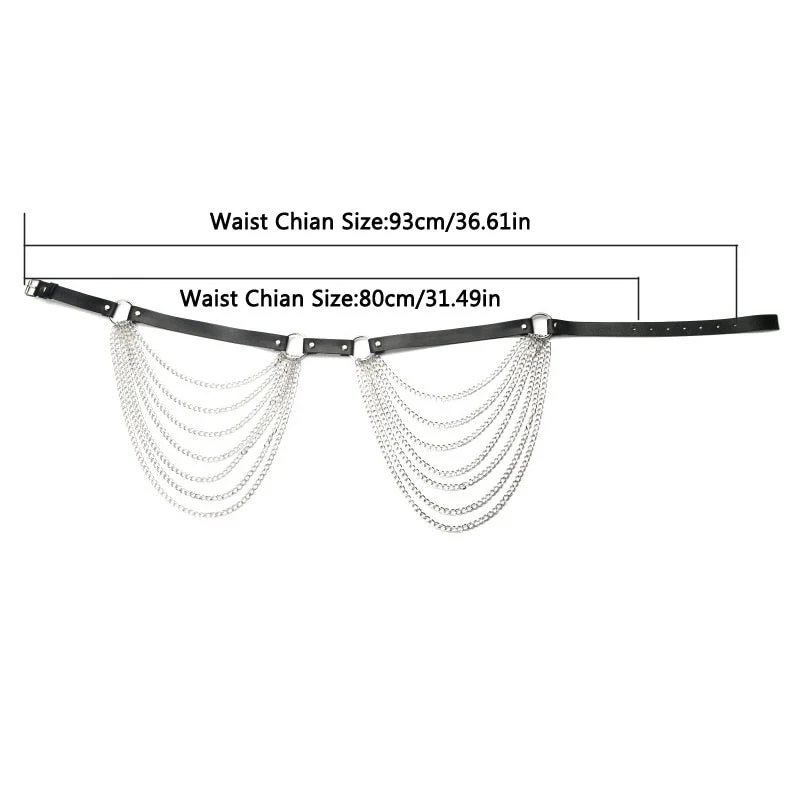 deanwangkt  Punk Black Waist Chain Belt Leather Layered Belly Body Chains Body Jewelry Rave  Accessories for Women and Girls - Deanwangkt