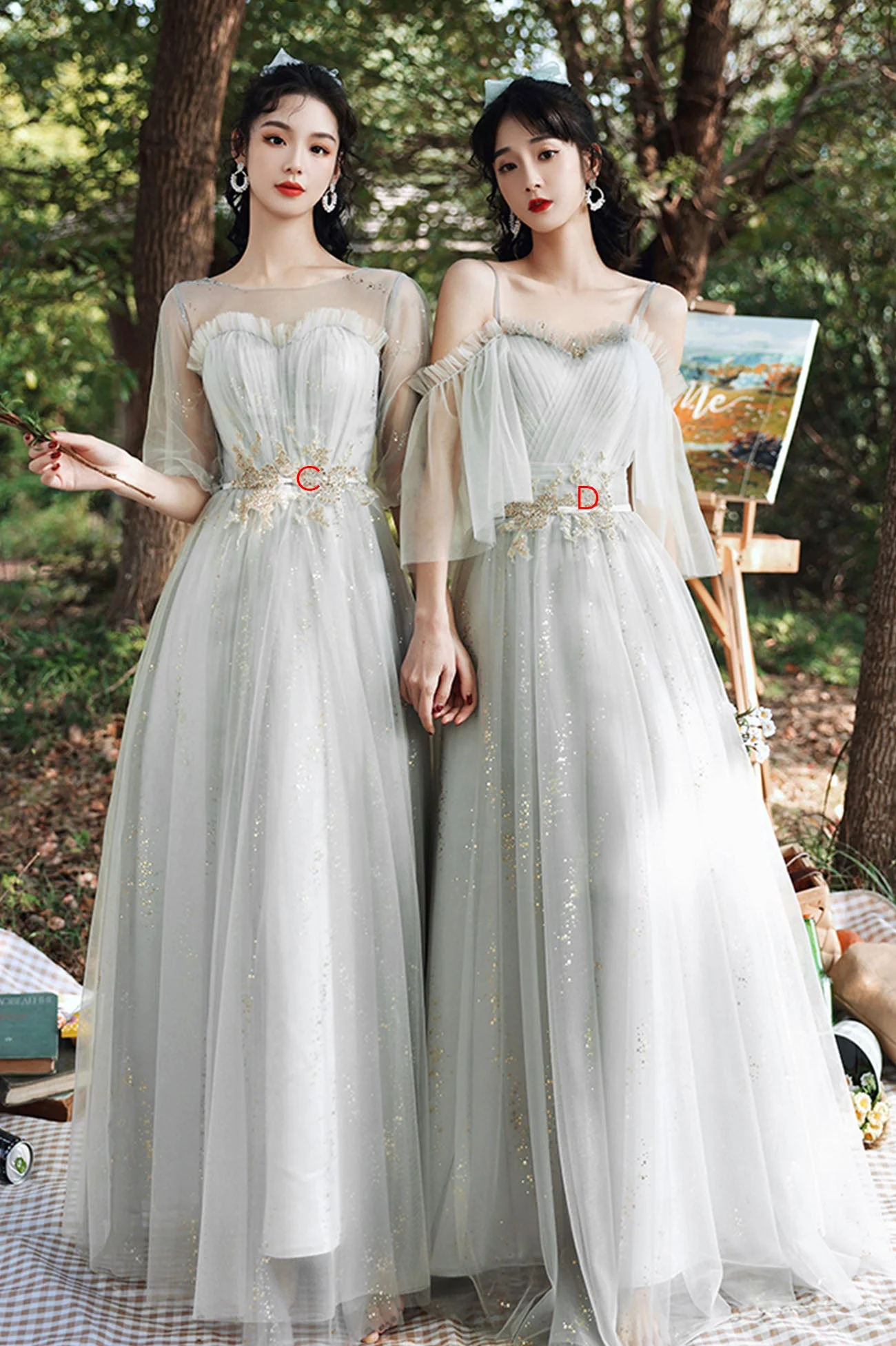 solvbao Gray Tulle Lace Long A-Line Prom Dresses, Gray Tulle Bridesmaid Dresses - Deanwangkt