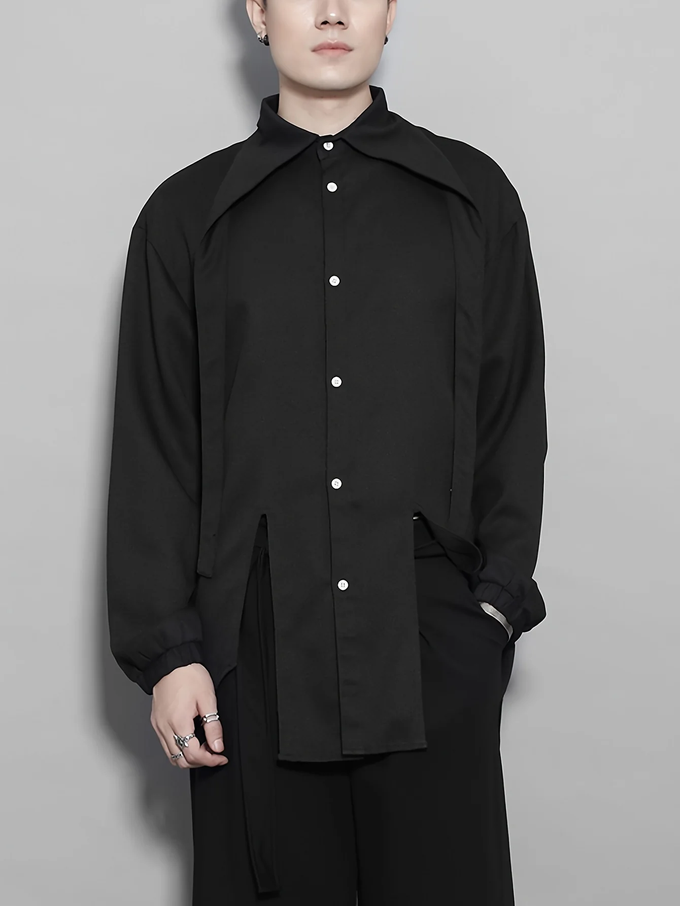 deanwangkt  Men's Solid Shirt Top Unique Collar Long Sleeve Closure Male Casual Cotton Blend Shirt For Men Daily Vacation Streetwear - Deanwangkt