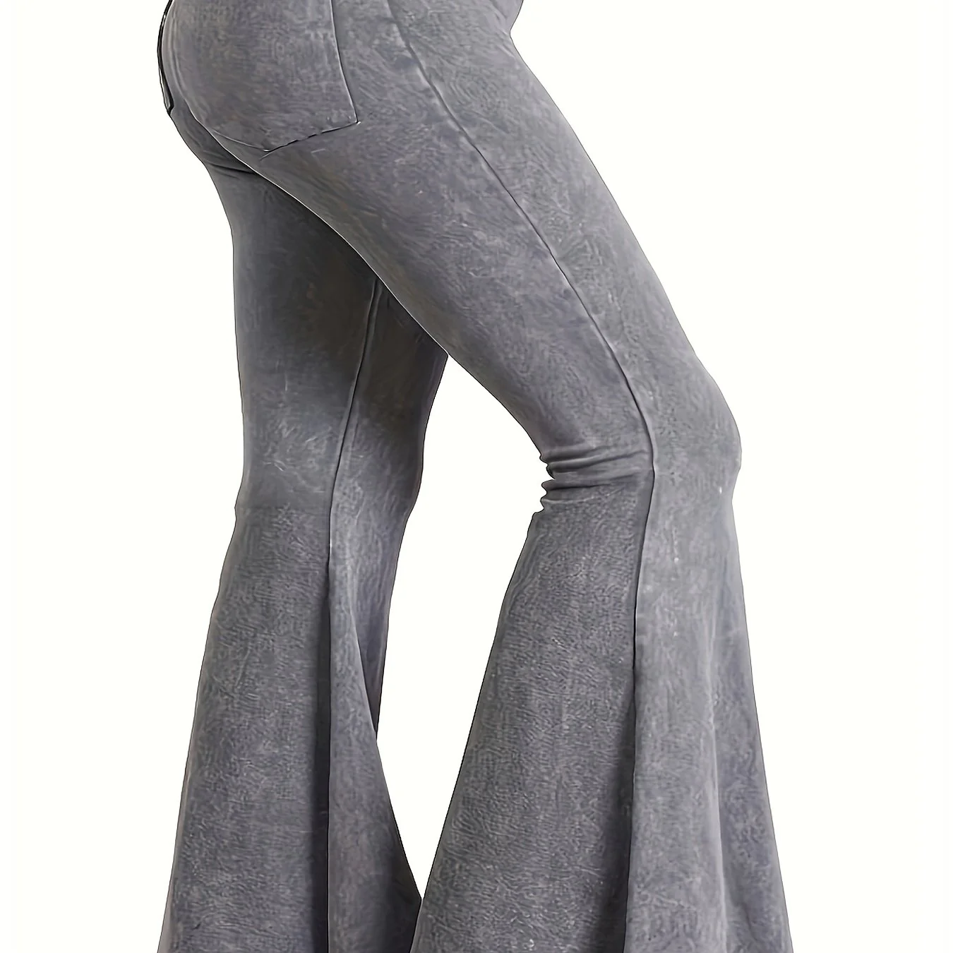 deanwangkt Plus Size Elegant Pants, Women's Plus Denim Print High Rise Stretchy Flare Leg Pants - Deanwangkt