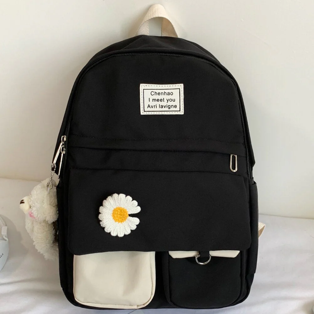 College Student Ladies Cute Backpack Women Flower Female Harajuku School Bags Book Kawaii Backpack Nylon Girl Trendy Bag Fashion - Deanwangkt