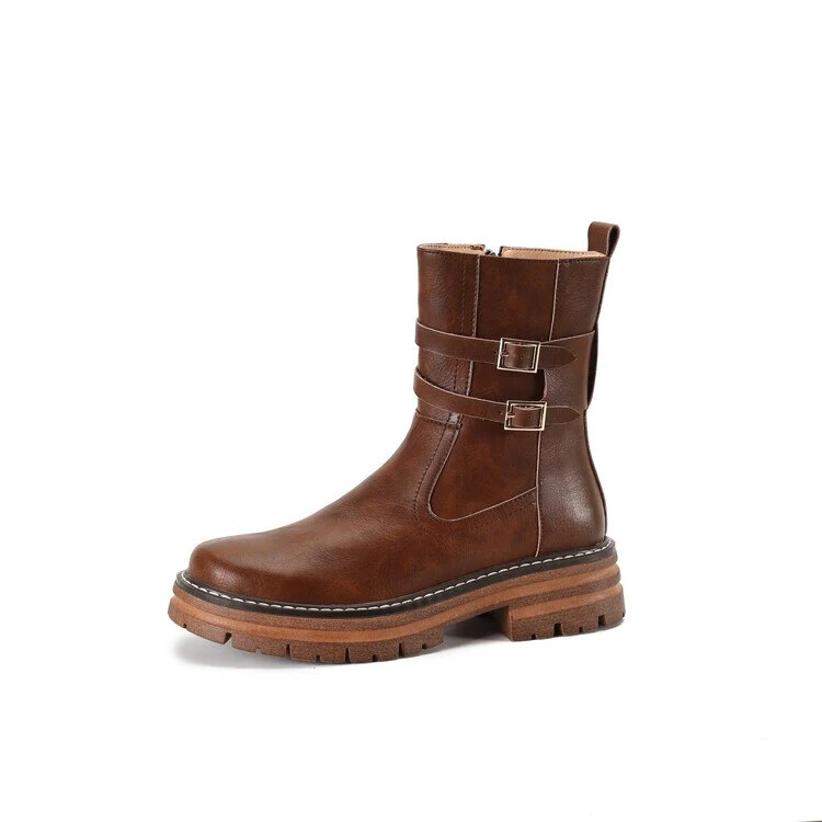 deanwangkt  Autumn Shoes   Autumn Boots Women Split Leather Shoes for Women Round Toe Thick Heel Short Boots Winter Solid Chelsea Boots Casual Women Boots - Deanwangkt
