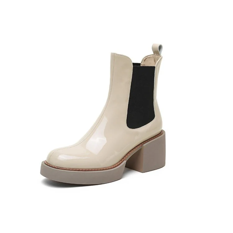 deanwangkt Autumn Boots    HOT SALE Women Boots Patent Leather Shoes for Women Round Toe Chunky Boots Platform Shoes Winter Modern Boots Women Punk Shoes - Deanwangkt