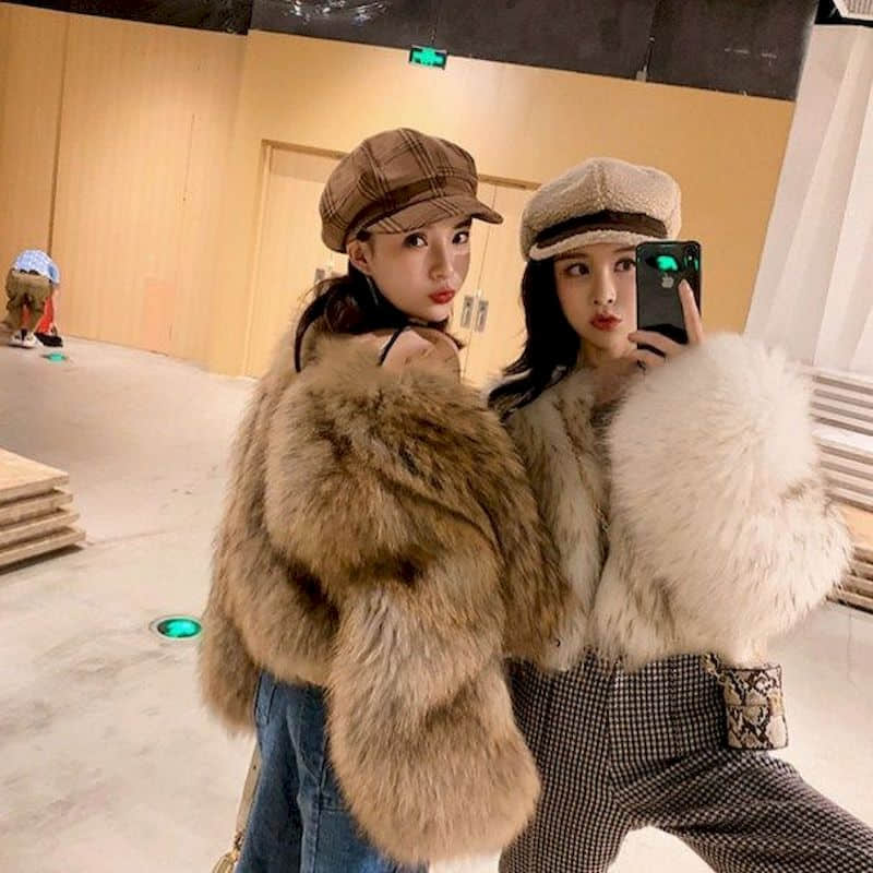 deanwangkt Women's fur coat elegant sexy high street clothing new short fox raccoon fur trumpet sleeve fashion western Retro thick jacket - Deanwangkt