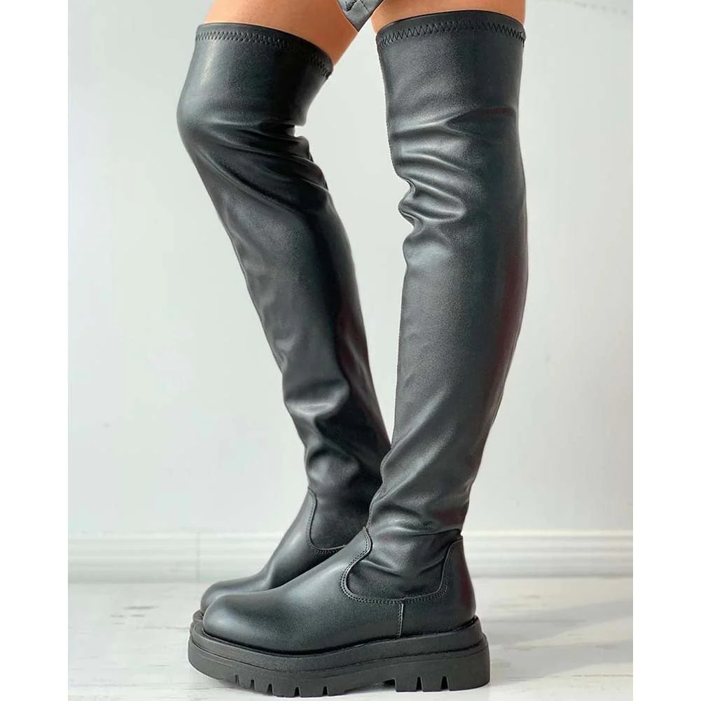 DEANWANGKT Brand New Female Platform Thigh High Boots Fashion Slim Chunky Heels Over The Knee Boots Women Party Shoes Woman - Deanwangkt