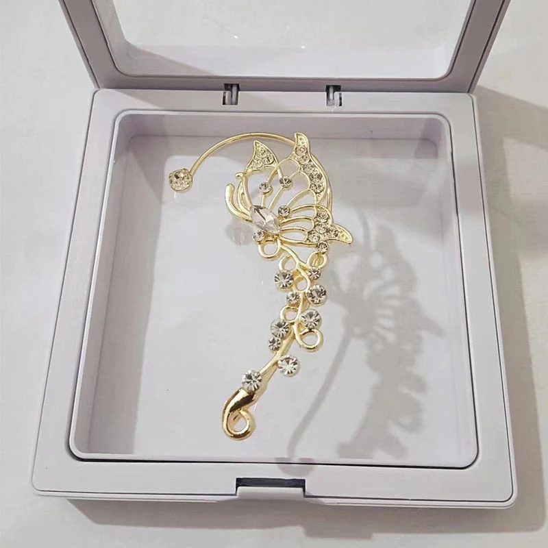 Korean Fashion Zircon Butterfly Elf Ear Cuff for Women Sparkling Zircon Crystal Without Piercing Clip Earrings Wedding Jewelry - Deanwangkt