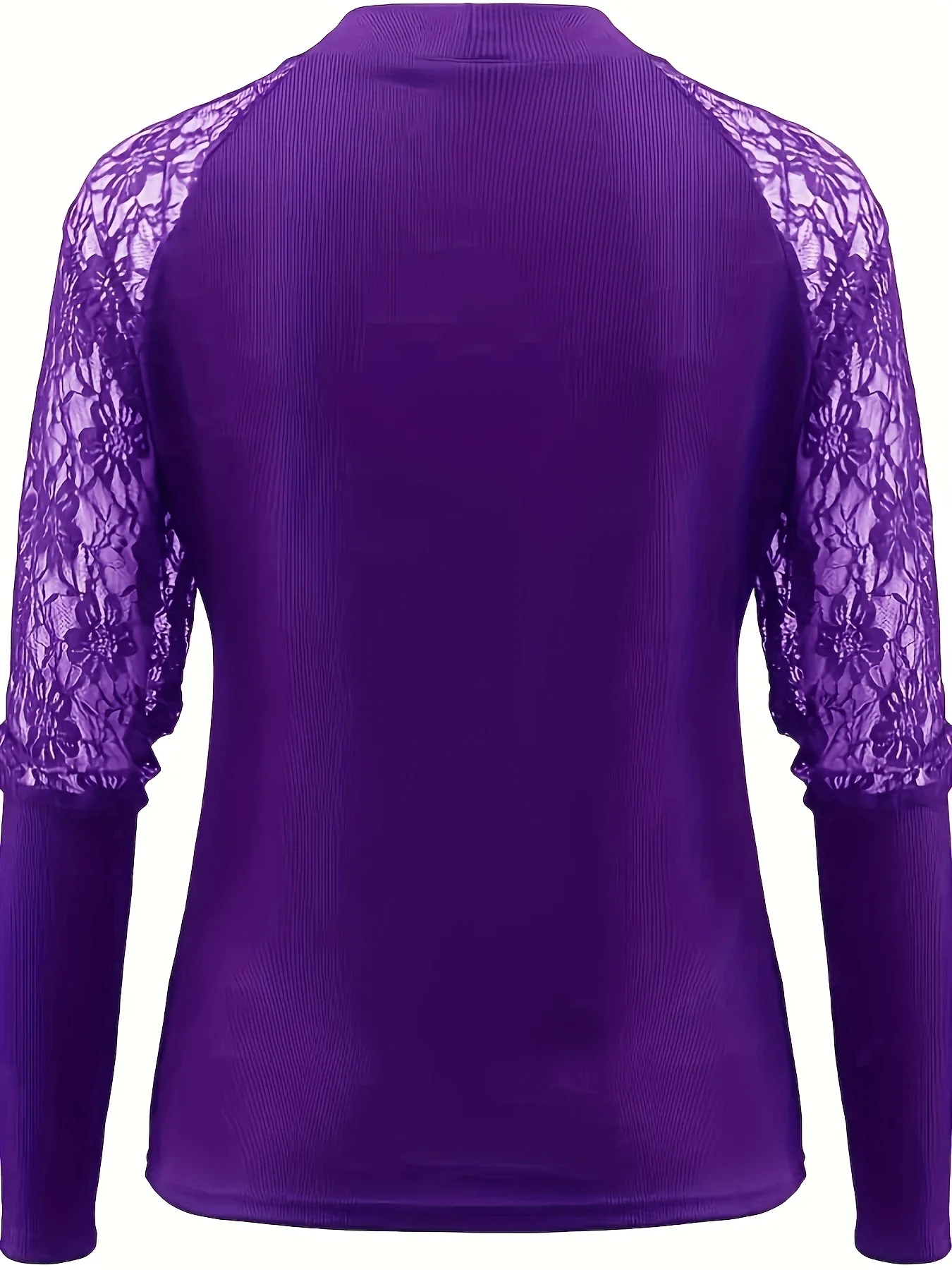 deanwangkt-1 Lace Stitching Solid T-shirt, Sexy Criss Cross Long Sleeve Crew Neck T-shirt, Women's Clothing - Deanwangkt