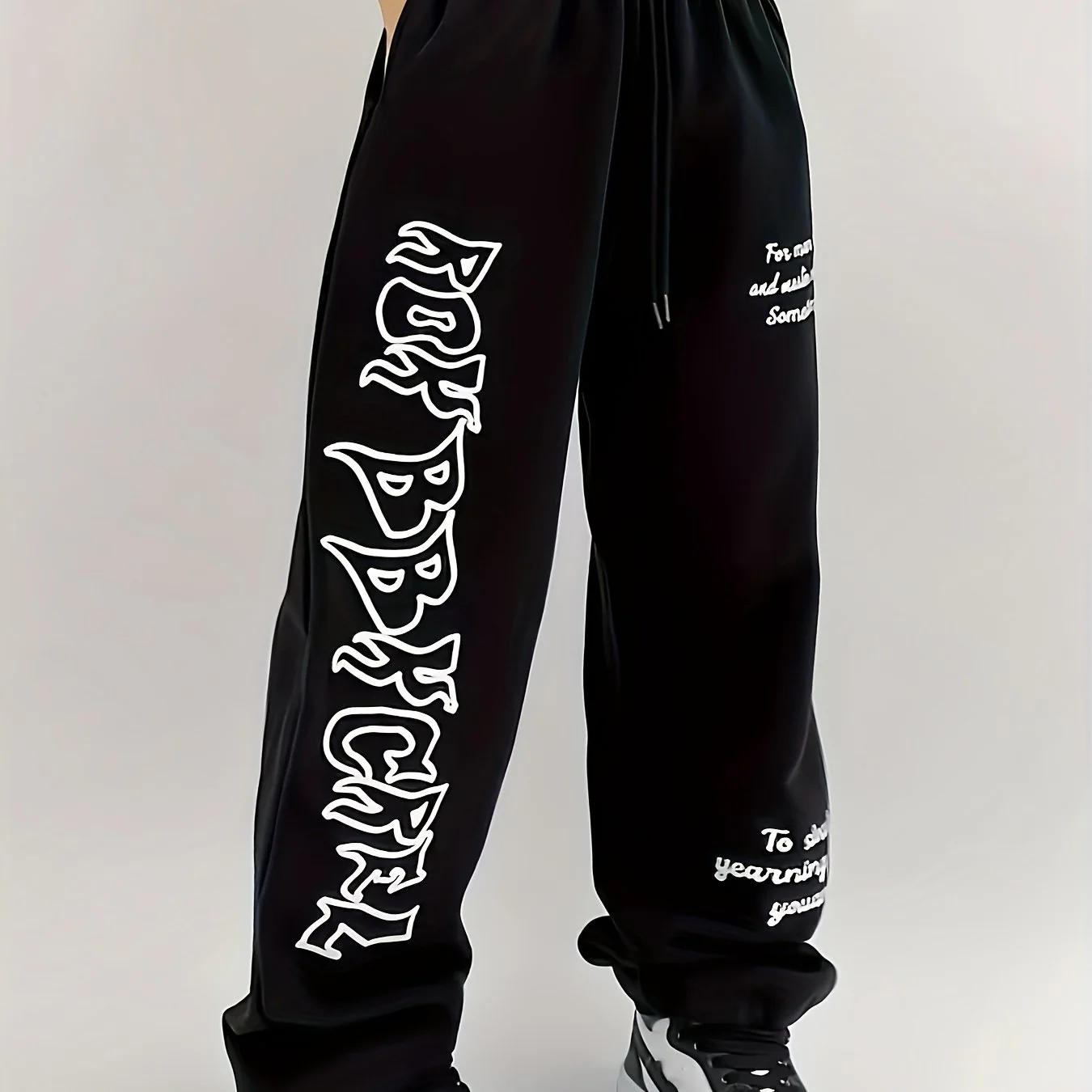 deanwangkt-1  Letter Print Casual Sporty Pants, Loose Fit Drawstring Elastic Waist Sports Trousers, Women's Activewear - Deanwangkt