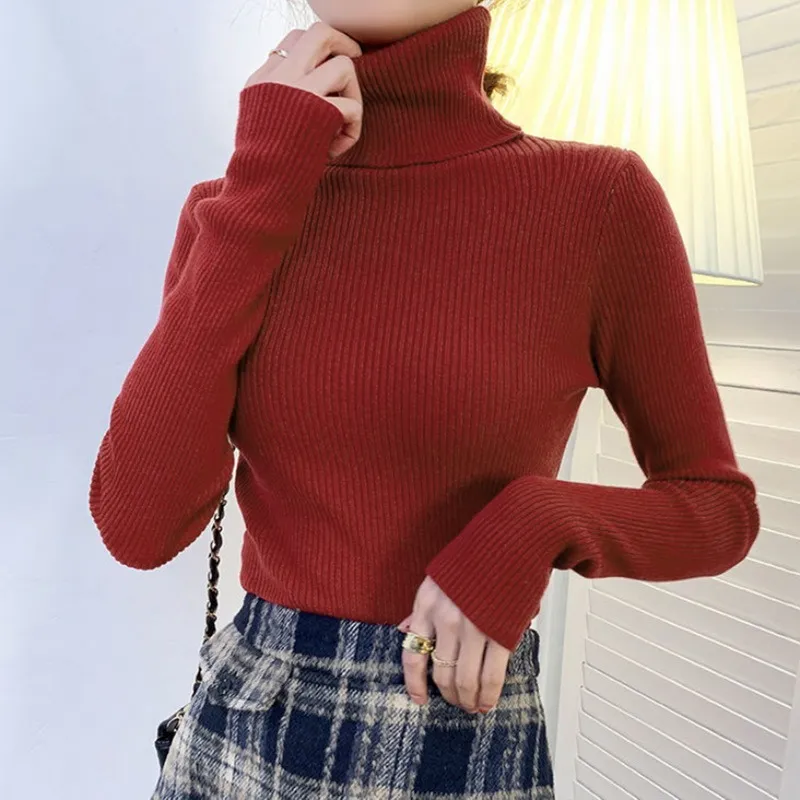deanwangkt New Knitting Pullover Sweater Long Sleeve Bottom Shirt Slim Turtleneck Sweaters Autumn Winter Soft Blouse Jumpers For Women - Deanwangkt