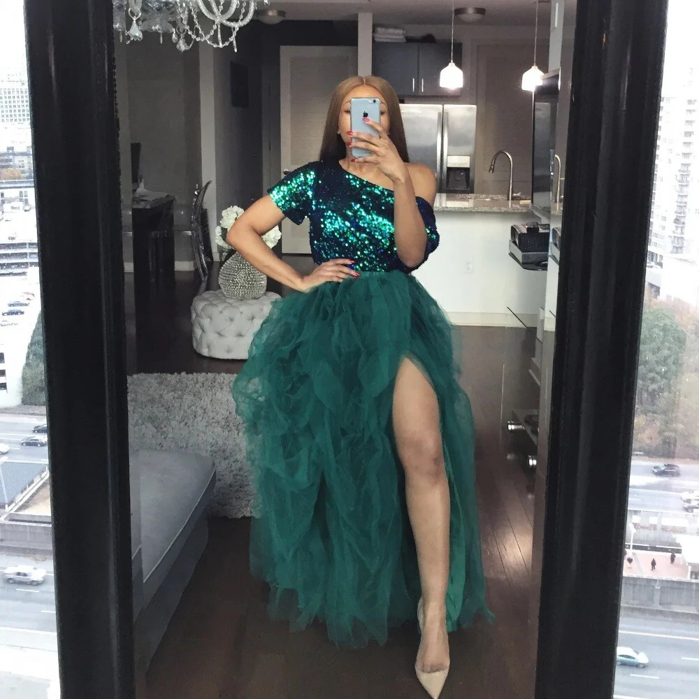 Hot Sale High Slit Tulle Tutu Skirts Extra Puffy Ball Gown Prom Dresses Hi Slit Women Long Skirt Party Gown NO TOP - Deanwangkt
