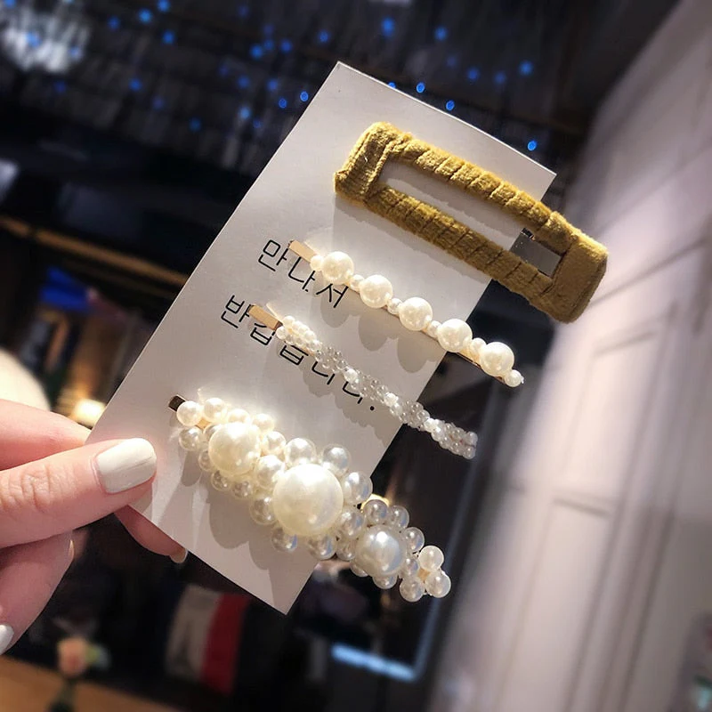 3/4/5pcs/Set Women Girls Elegant Full Pearls Geometric Hair Clips Sweet Hair Ornament Hairpin Barrette Headband Hair Accessories - Deanwangkt