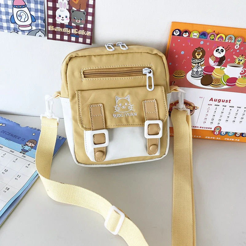 deanwangkt  Japanese Kawaii Bag Girls Small Crossbody Bags For Women Cat Embroidery Nylon Bag Mini Shoulder Bag Mobile Phone Bag Purses - Deanwangkt