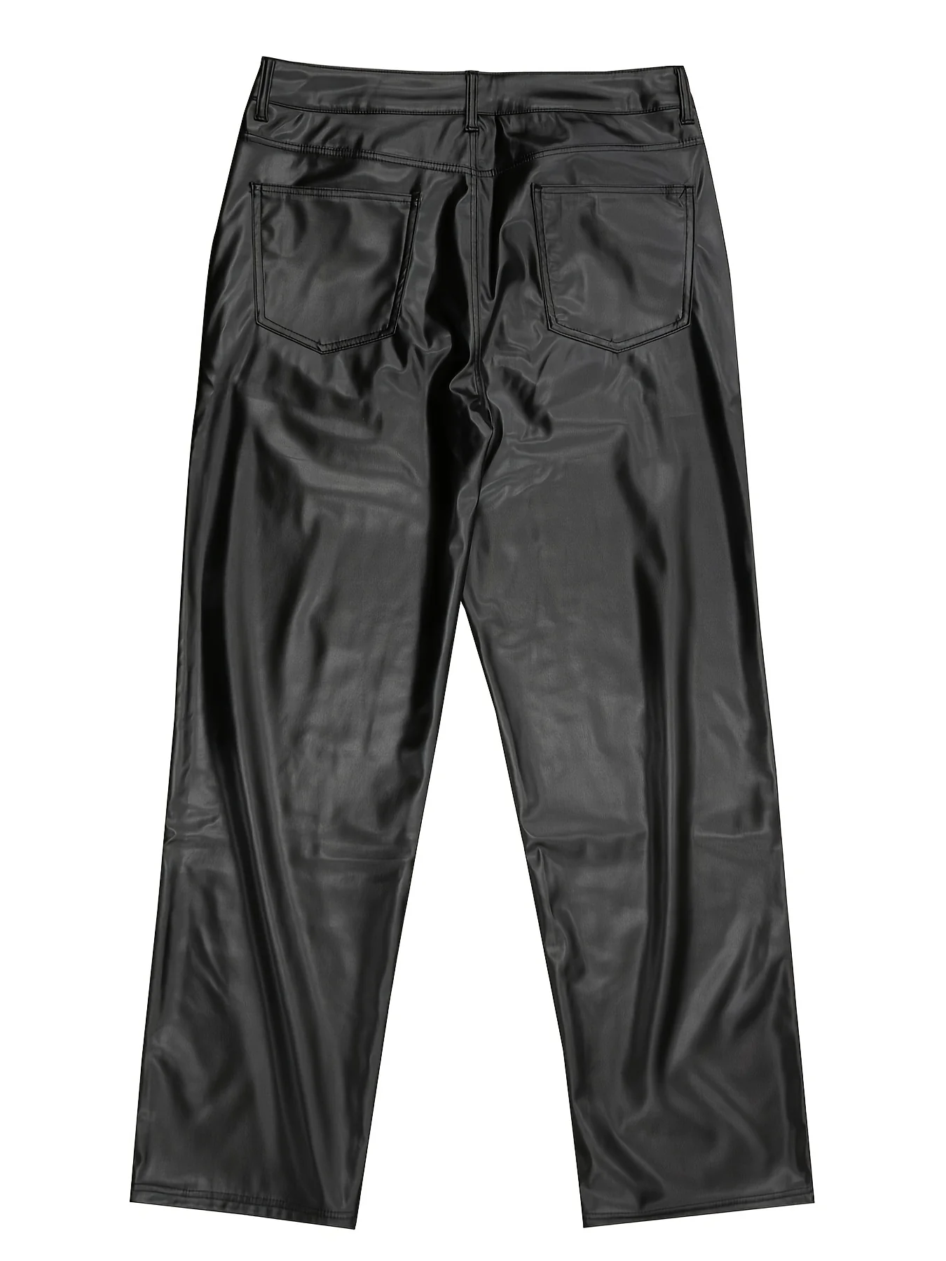 deanwangkt  Men's Casual Chic PU Leather Pants, Street Style Straight Leg Trousers - Deanwangkt
