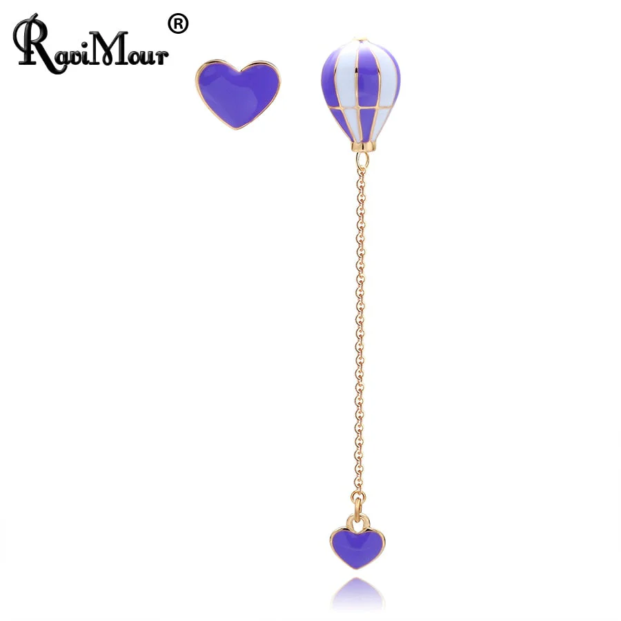 DEANWANGKT Hot Air Balloon Long Earrings for Women Korean Asymmetric Heart Gold Chain Statement Dangle Earring Fashion Ear Jewelry - Deanwangkt