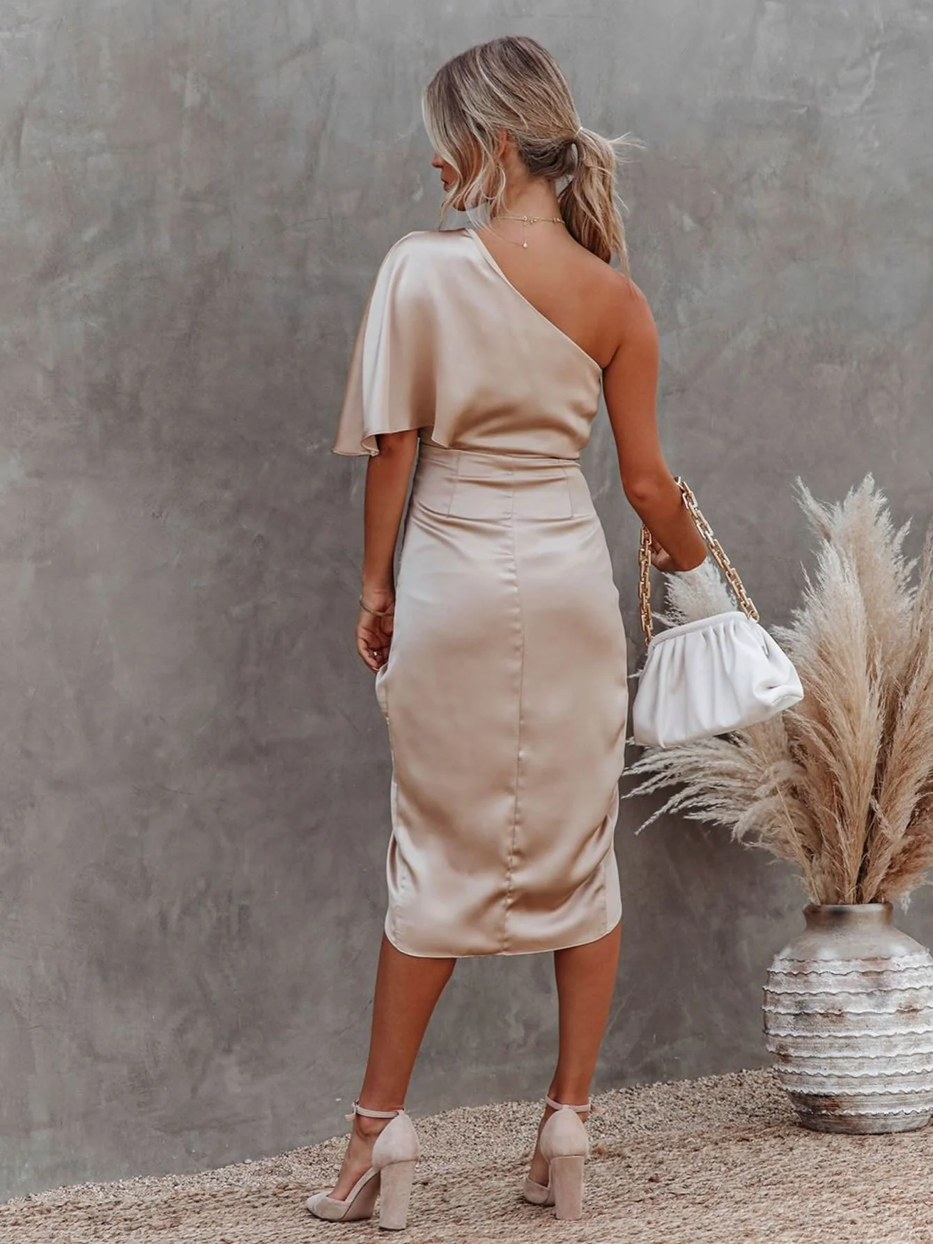 Women's Dresses Solid Split Thigh Party One Shoulder Irregular Dresses - Deanwangkt