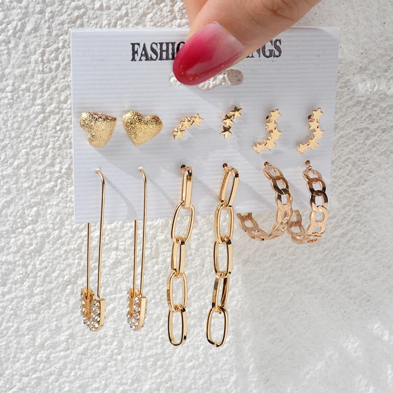 DEANWANGKT 23 Styles Women Earring Set Fashion Jewelry Gold Metal Big Hoop Dangle Drop Earing Butterfly Tassel Geometric Punk Brincos Femme - Deanwangkt